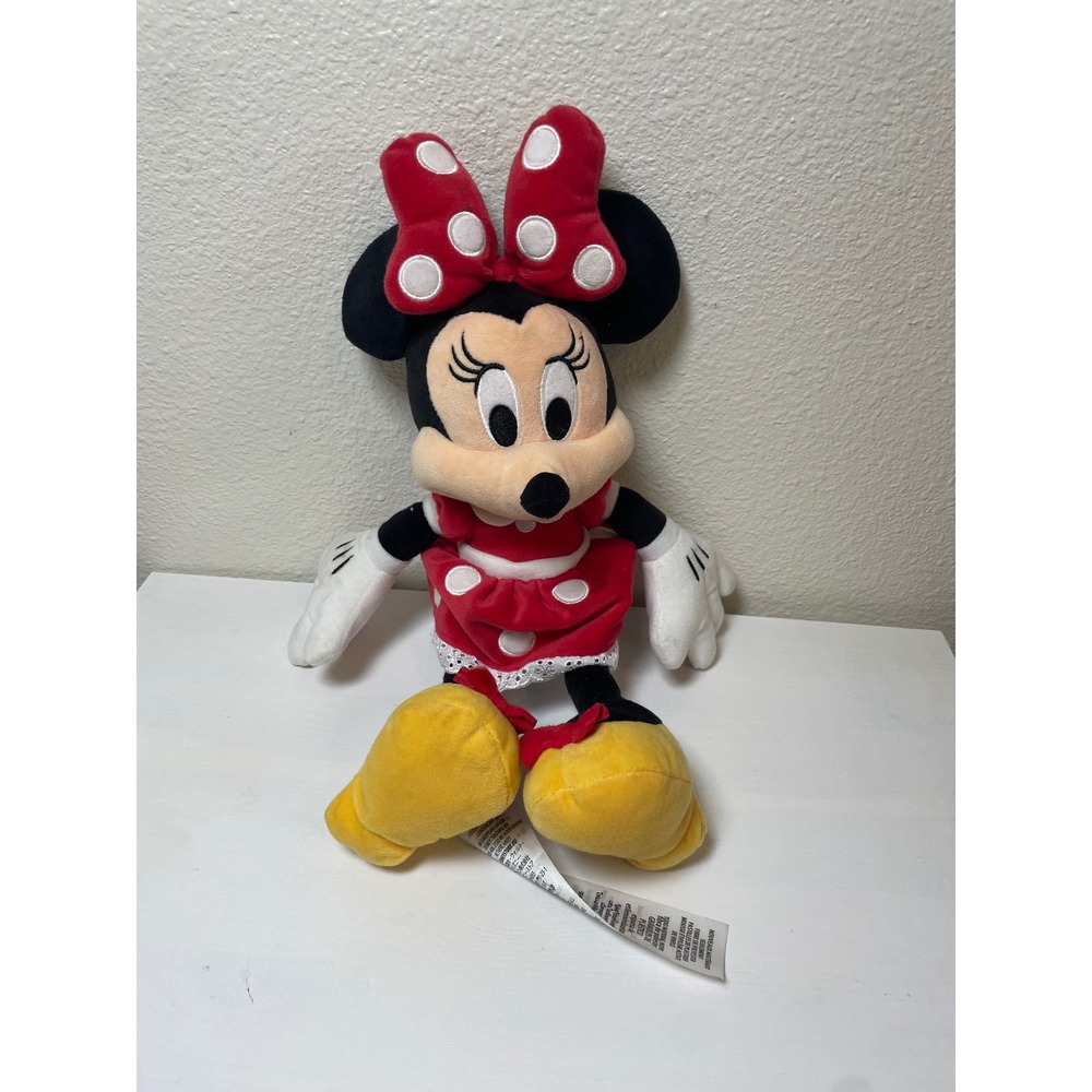 Disney Minnie‎ Mouse Plush Toy Red Polka Dot Dress Bow Ears Yellow Shoes